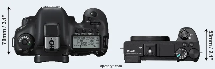 Compare 7D Mark II versus A6500 top