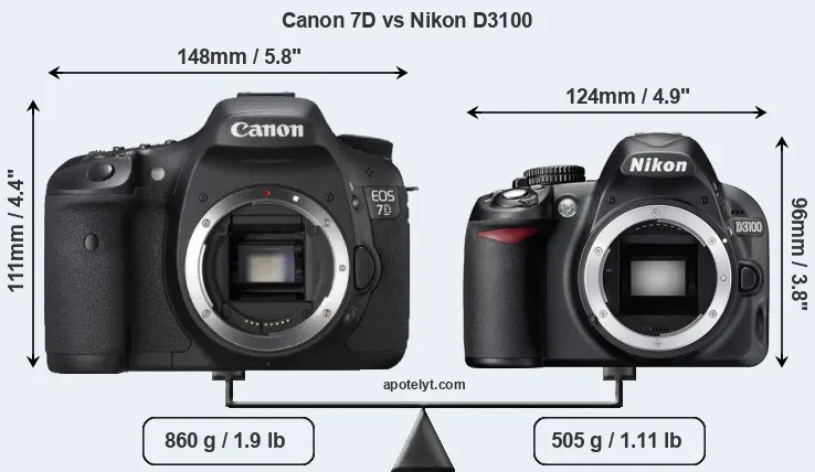 Size Canon 7D vs Nikon D3100