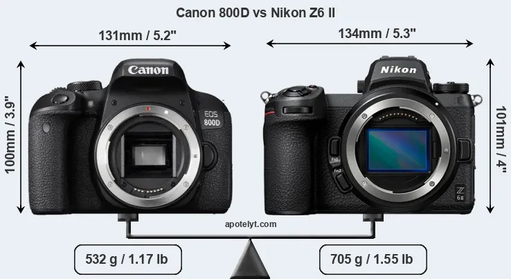 Size Canon 800D vs Nikon Z6 II