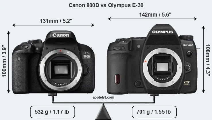 Size Canon 800D vs Olympus E-30