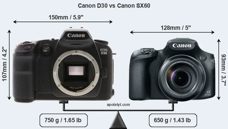 Size Canon D30 vs Canon SX60