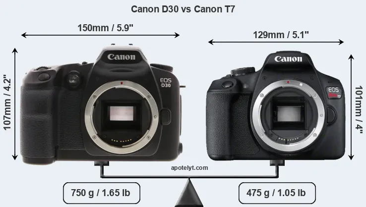 Size Canon D30 vs Canon T7