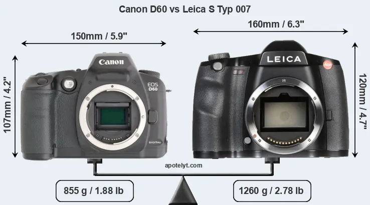 Size Canon D60 vs Leica S Typ 007