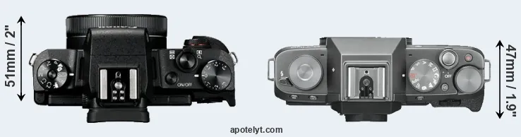 Compare G1X Mark III versus X-T100 top