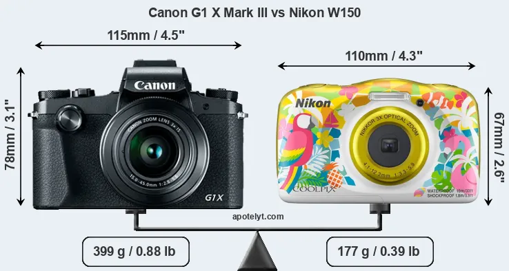 Size Canon G1 X Mark III vs Nikon W150