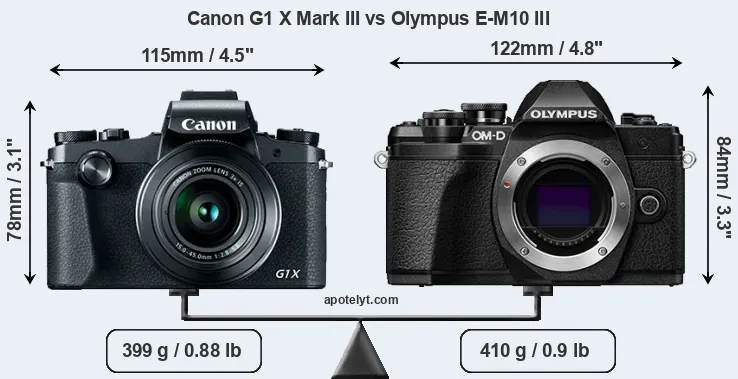 Size Canon G1 X Mark III vs Olympus E-M10 III