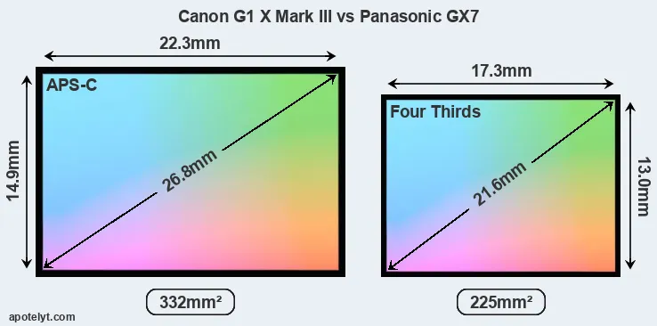 Canon G1 X Mark III and Panasonic GX7 sensor measures
