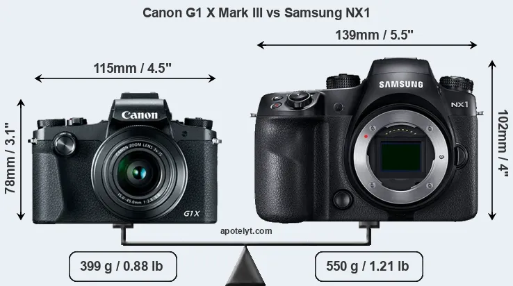Size Canon G1 X Mark III vs Samsung NX1