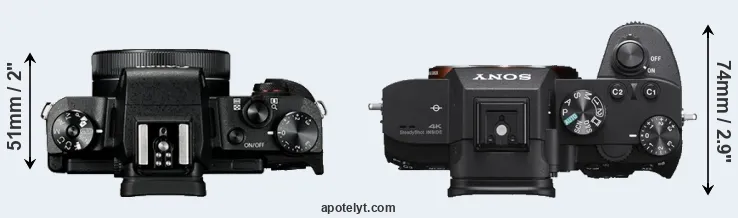 Compare G1X Mark III versus A7 III top