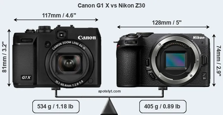 Size Canon G1 X vs Nikon Z30