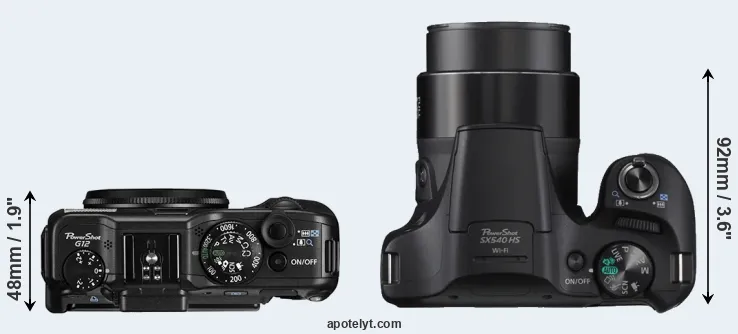 Compare G12 versus SX540 top