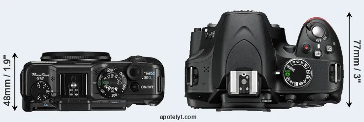 Compare G12 versus D3200 top