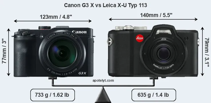 Size Canon G3 X vs Leica X-U Typ 113