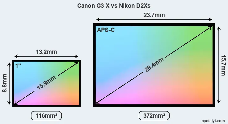 Canon G3 X and Nikon D2Xs sensor measures