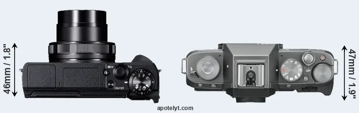 Compare G5X Mark II versus X-T100 top