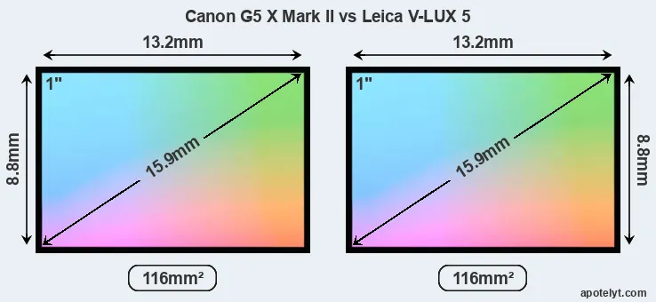 Canon G5 X Mark II and Leica V-LUX 5 sensor measures