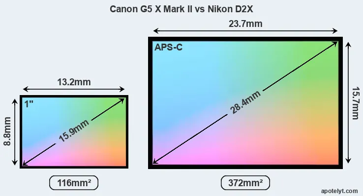 Canon G5 X Mark II and Nikon D2X sensor measures