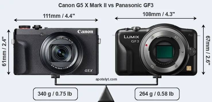 Size Canon G5 X Mark II vs Panasonic GF3