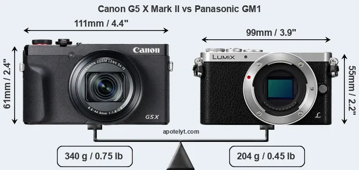 Size Canon G5 X Mark II vs Panasonic GM1
