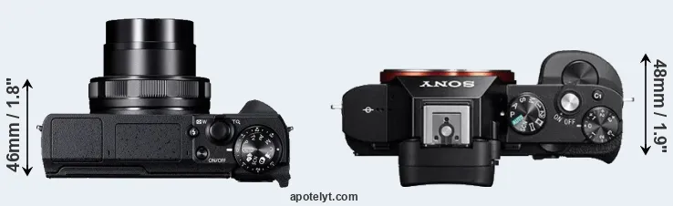 Compare G5X Mark II versus A7 top