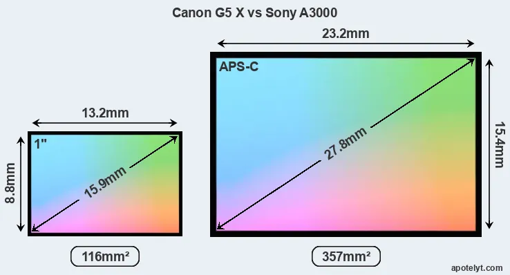 Canon G5 X and Sony A3000 sensor measures