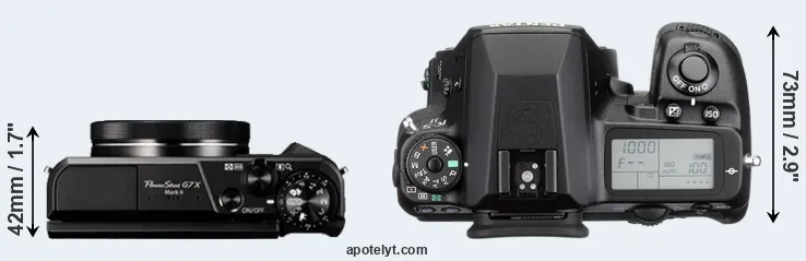 Compare G7X Mark II versus K-5 II top