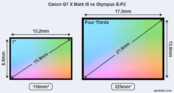 Canon G7 X Mark III and Olympus E-P2 sensor measures