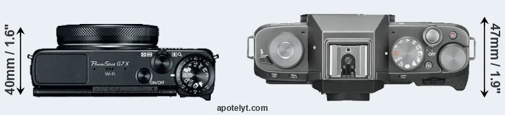 Compare G7X versus X-T100 top