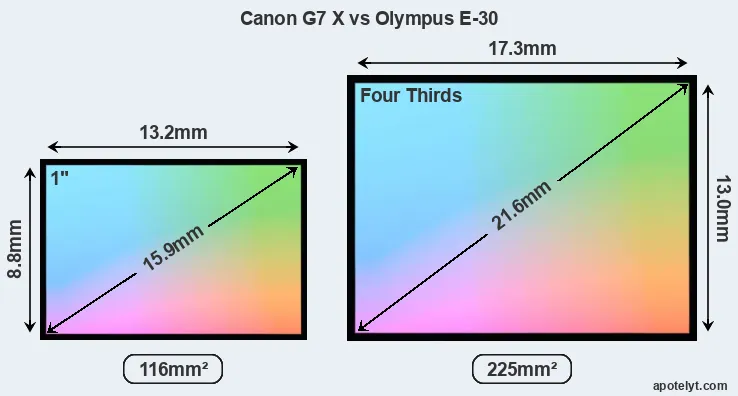 Canon G7 X and Olympus E-30 sensor measures