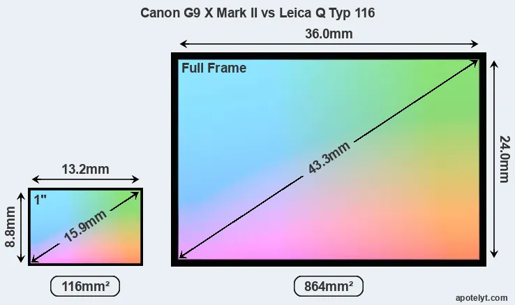 Canon G9 X Mark II and Leica Q Typ 116 sensor measures