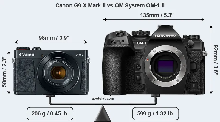 Size Canon G9 X Mark II vs OM System OM-1 II