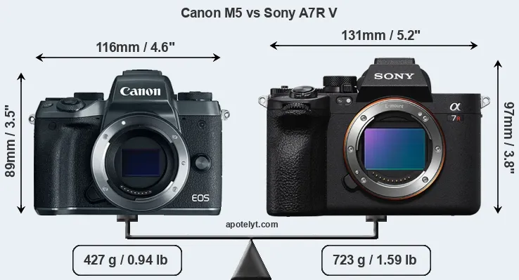 Size Canon M5 vs Sony A7R V