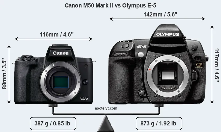 Size Canon M50 Mark II vs Olympus E-5