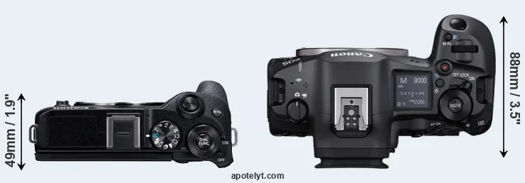 Compare M6 Mark II versus R5 Mark II top