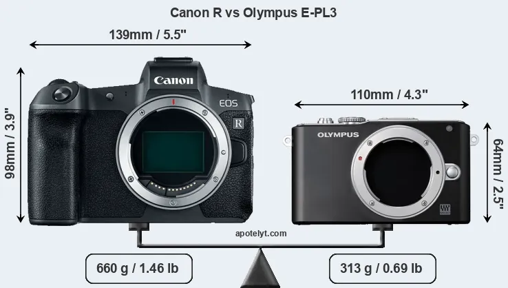 Size Canon R vs Olympus E-PL3