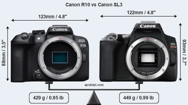 Size Canon R10 vs Canon SL3