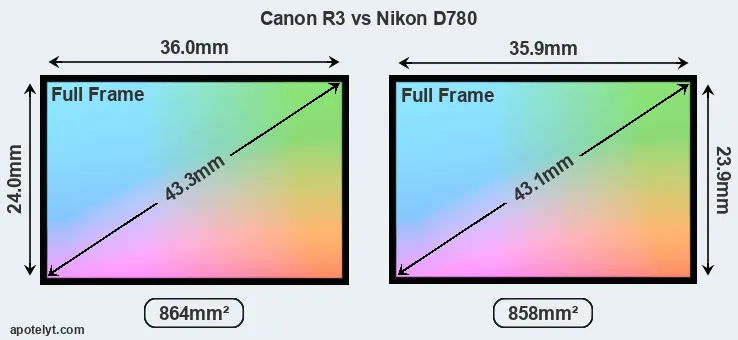 Canon R3 and Nikon D780 sensor measures