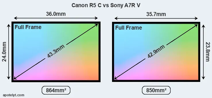 Canon R5 C and Sony A7R V sensor measures