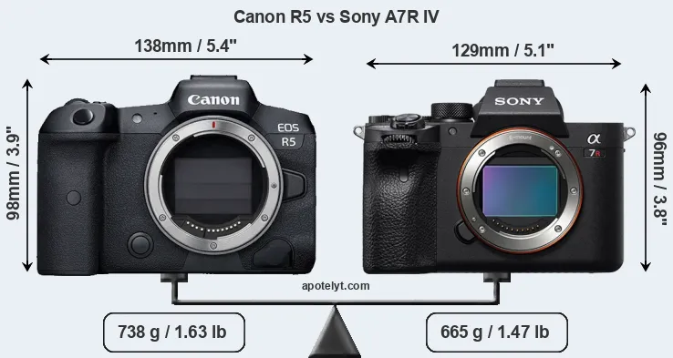 Size Canon R5 vs Sony A7R IV
