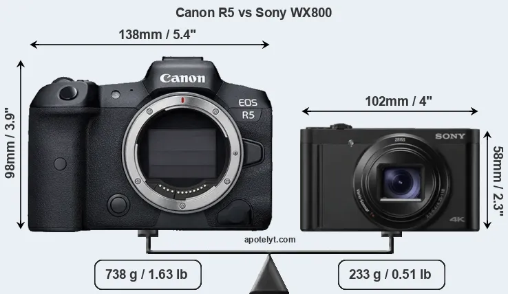 Size Canon R5 vs Sony WX800