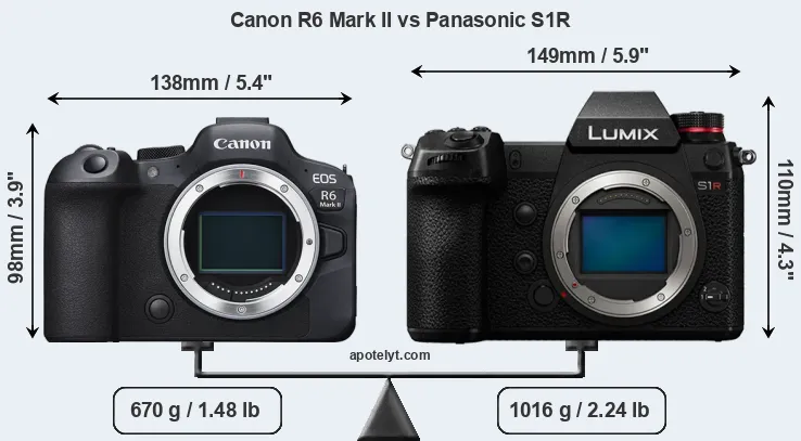 Size Canon R6 Mark II vs Panasonic S1R