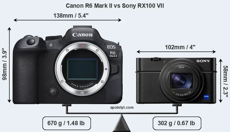 Size Canon R6 Mark II vs Sony RX100 VII