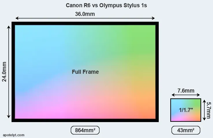 Canon R6 and Olympus Stylus 1s sensor measures