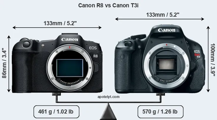 Size Canon R8 vs Canon T3i