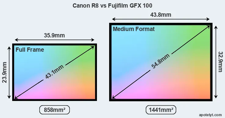 Canon R8 and Fujifilm GFX 100 sensor measures