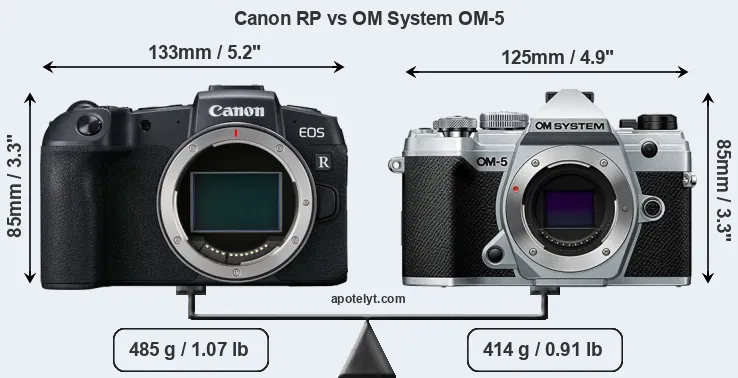 Size Canon RP vs OM System OM-5
