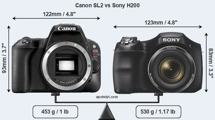 Size Canon SL2 vs Sony H200