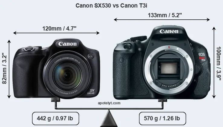 Size Canon SX530 vs Canon T3i
