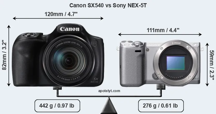 Size Canon SX540 vs Sony NEX-5T