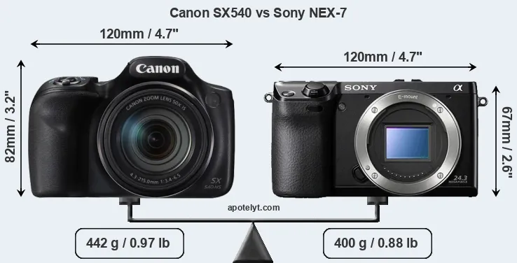 Size Canon SX540 vs Sony NEX-7